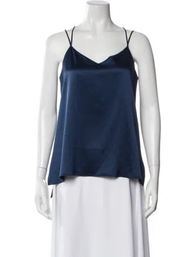 Pre-owned Halston V-neck Sleeveless Top In Blue