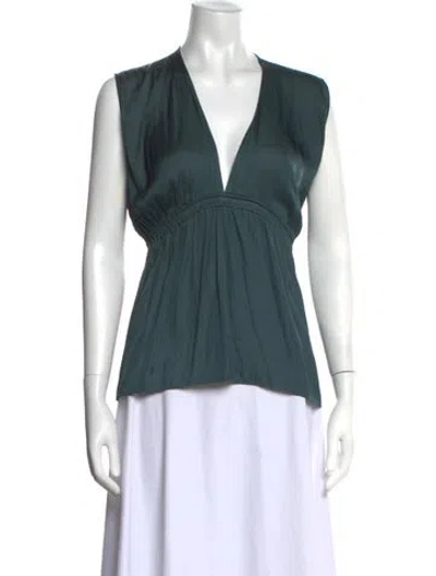 Pre-owned Halston V-neck Sleeveless Top In Blue/green