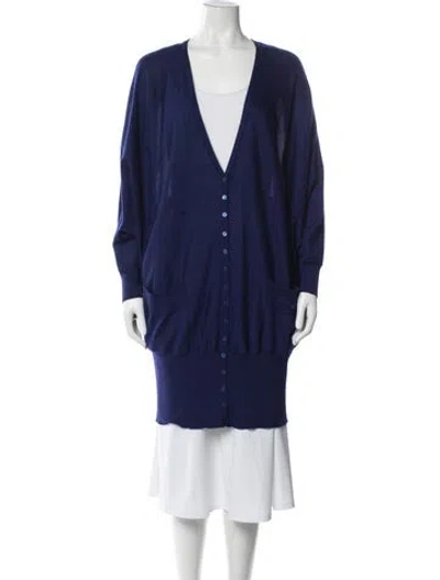 Pre-owned Halston V-neck Sweater In Blue