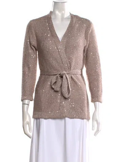 Pre-owned Halston V-neck Sweater In Neutral