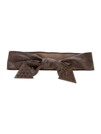 Pre-owned Halston Wide Leather Waist Belt In Brown