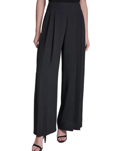 Halston Wide Leg Pleated Pant In Black
