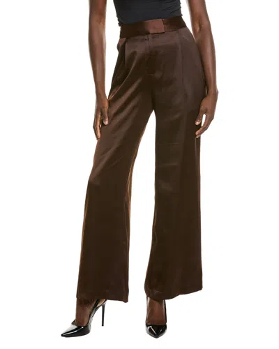 Halston Wide Leg Satin Trouser In Brown