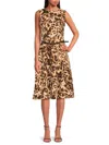 Halston Women's Abstract Print Belted Midi-dress In Brown