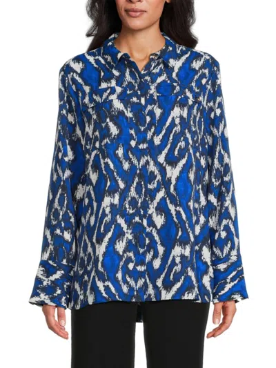 Halston Women's Abstract Print Shirt In Blue Multi