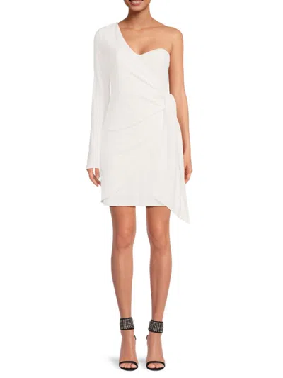 Halston Ashlynn Asymmetric Mini Dress In White