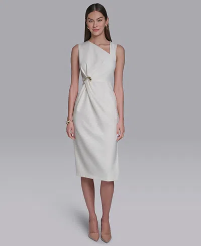Halston Women's Asymmetrical Neck Midi Dress In White