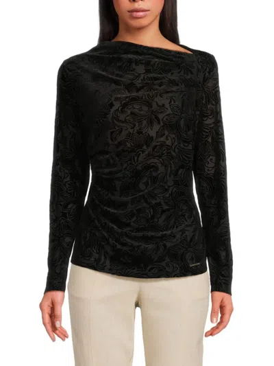 Halston Women's Asymmetrical Neck Velvet Top In Black