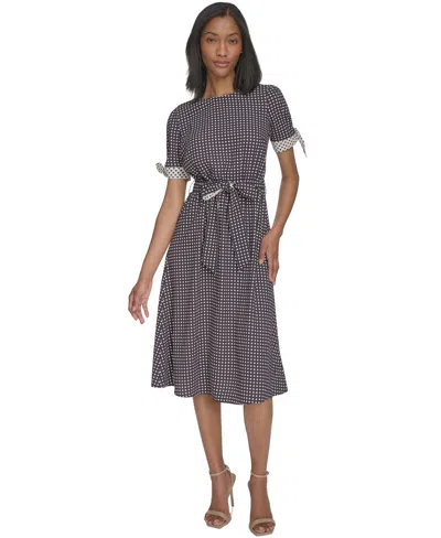 Halston Women's Belted Fit & Flare Tie-waist Midi Dress In Black Pristine