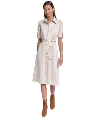 Halston Women's Belted Midi Dress In Beige