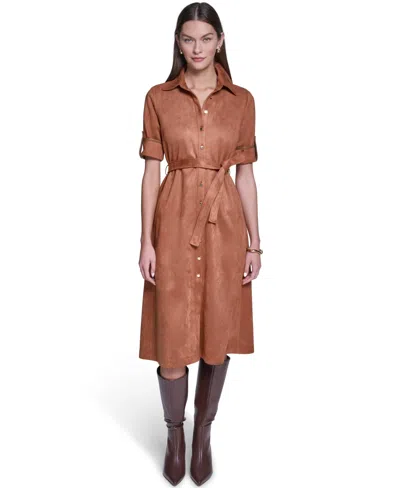 Halston Women's Belted Midi Dress In Cognac