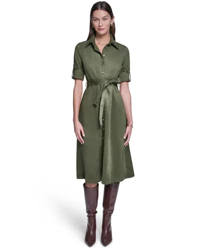 Halston Women's Belted Midi Dress In Olive