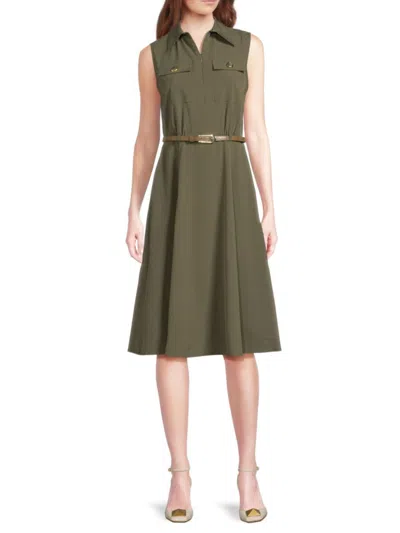 Halston Women's Belted Sleeveless A-line Dress In Green