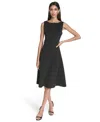 Halston Women's Boat Neck Belted Midi Dress In Black