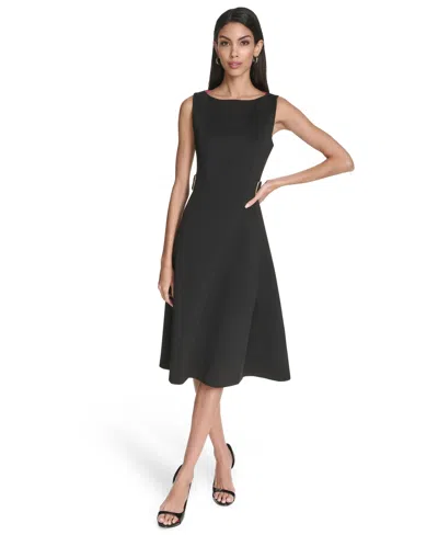 Halston Women's Boat Neck Belted Midi Dress In Black