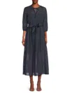 Halston Women's Burnout Striped Belted Midi-dress In Blue