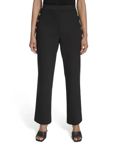 Halston Women's Button-detailed Mid-rise Ankle Pants In Black