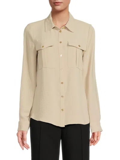 Halston Women's Button-front Patch Pocket Shirt
