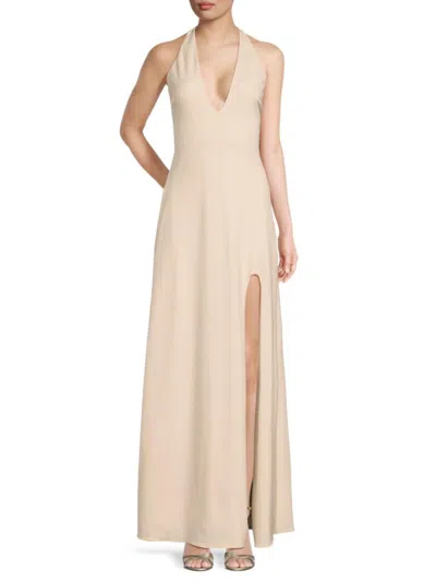 Halston Carina Ponte Halterneck Gown In Buff