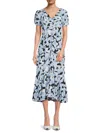 HALSTON WOMEN'S CENTER RUCHED FLORAL MIDI-DRESS