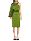 Halston Christa One-shoulder Satin Cocktail Dress In Green
