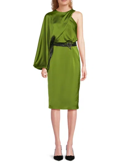 Halston Women's Christa Satin Belted Midi-dress In Green