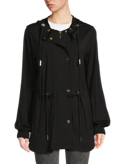 Halston Women's Cinched Waist Hooded Jacket In Black