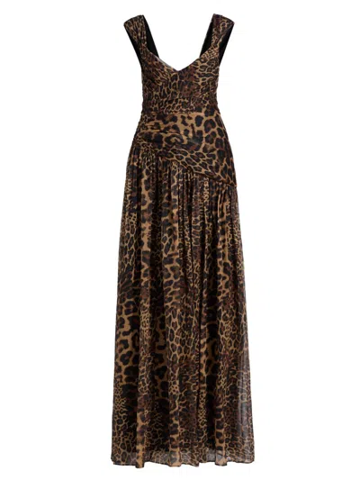Halston Women's Claudia Leopard-printed Silk Chiffon Gown In Brown
