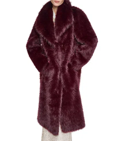 Halston Women's Collared Faux Fur Coat In Burgundy