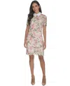 HALSTON WOMEN'S COLLARED FLORAL LACE SHIFT DRESS