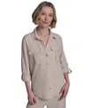 Halston Women's Collared Roll-tab Button-up Shirt