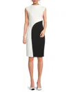 Halston Women's Colorblock Mockneck Sheath Dress In Black Cream