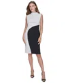 Halston Women's Colorblock Mockneck Sheath Dress In Black,cream
