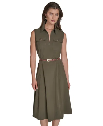 Halston Women's Commuter Belted Sleeveless Dress In Green