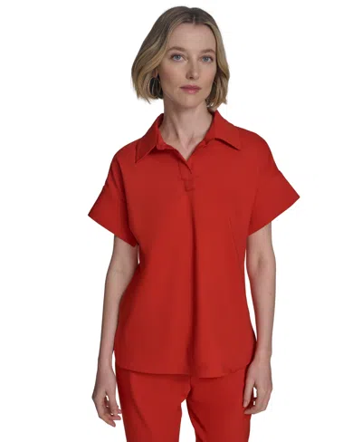 Halston Women's Compression Short-sleeve Polo Top In Red