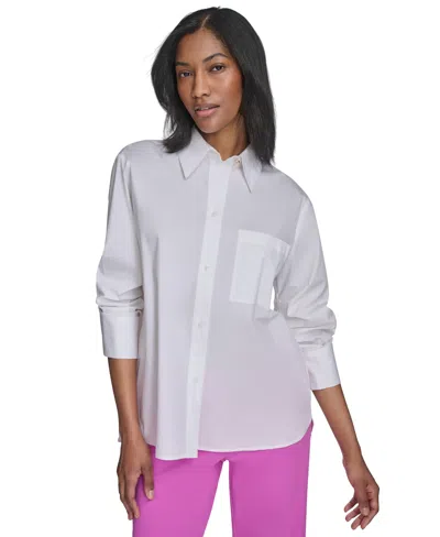 Halston Women's Cotton Button-front Long-sleeve Shirt In White