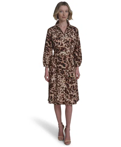 Halston Women's Cotton Printed Tie-waist Shirtdress In Multi