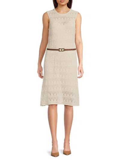 Halston Women's Crochet Belted Knee-length Dress In Neutral