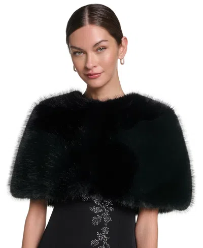 Halston Women's Cropped Faux Fur Capelet Jacket In Black