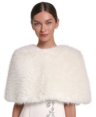Halston Women's Cropped Faux Fur Capelet Jacket In White