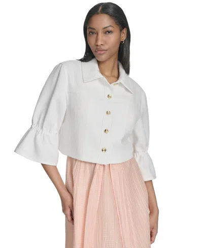 Halston Women's Cropped Front-seamed Shrug Jacket In Cream