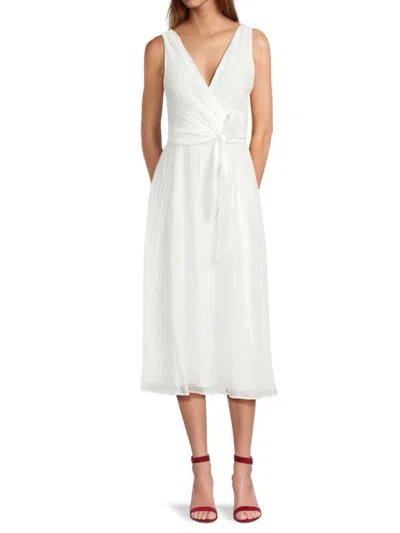 Halston Women's Cross-over Front Midi-dress In Cream