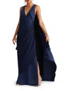 Halston Women's Cyra Draped Satin Cape Gown In Blue