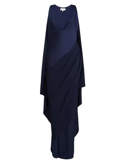 Halston Women's Cyra Draped Satin Cape Gown In Navy
