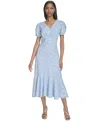Halston Women's Dot-print Ruched-front Midi Dress In Breeze,cream