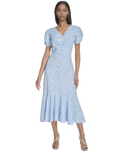 Halston Women's Dot-print Ruched-front Midi Dress In Breeze,cream