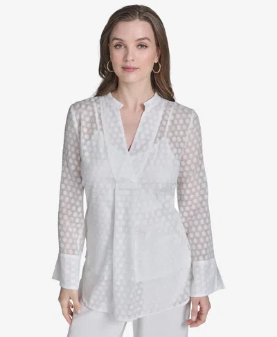 Halston Women's Dot Texture Long-sleeve Blouse In Cream