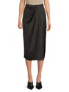 Halston Women's Twill Satin Faux-wrap Midi Skirt In Black