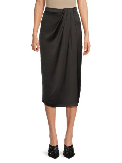 Halston Women's Draped Faux Wrap Midi-skirt In Black