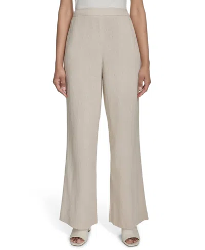 Halston Women's Elastic-back Mid-rise Wide-leg Pants In Khaki